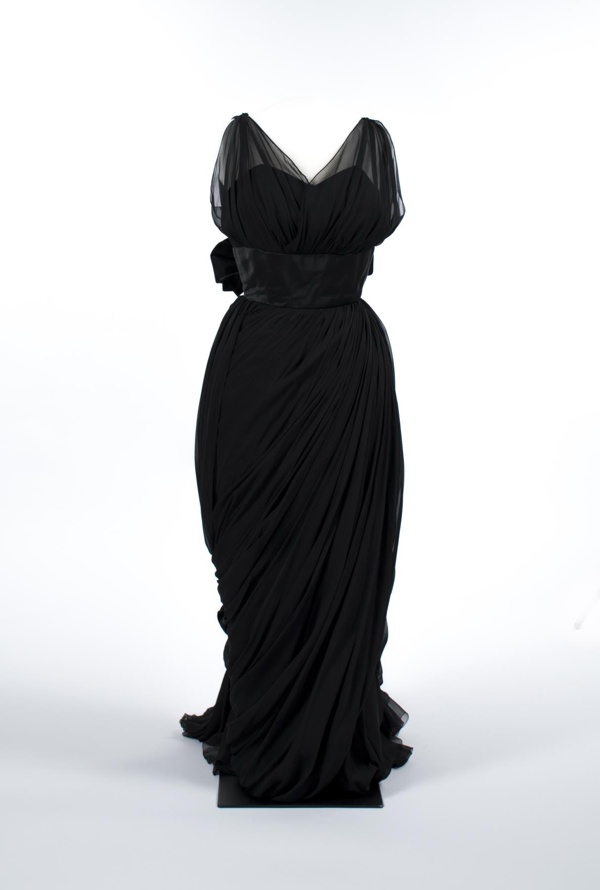 Image of Black silk chiffon and silk satin ball gown by Jean Dessès, ca. 1955